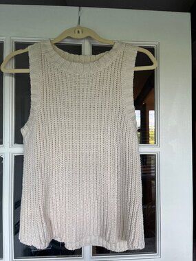 Kersh Cream Ribbed Sleeveless Tank Top Sweater